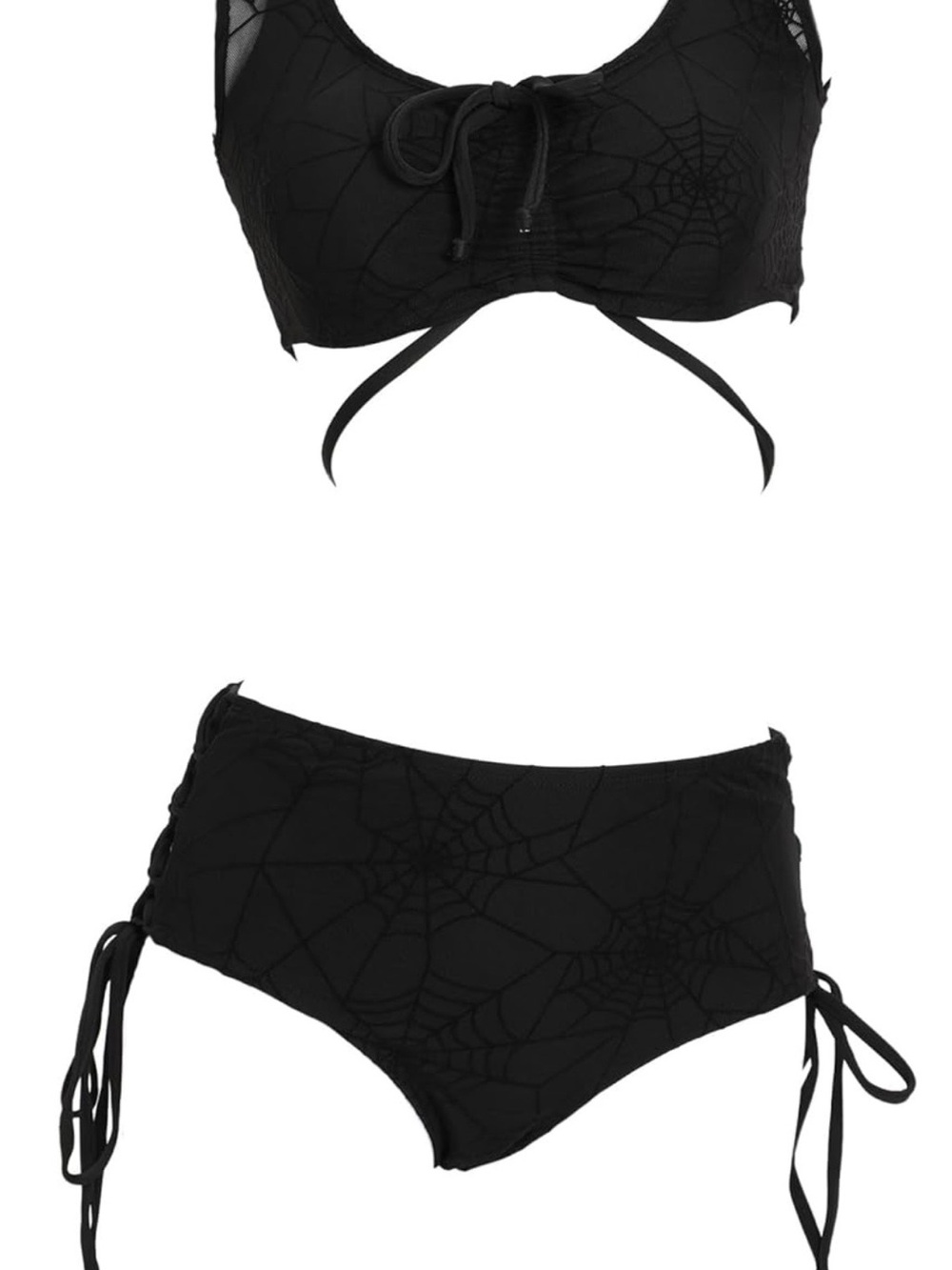 Women's Black Spiderweb Tie-Front Bikini Set